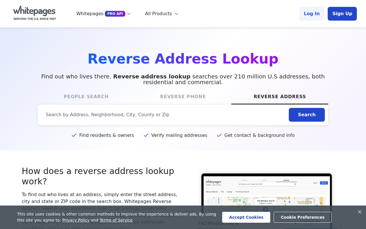 Whitepages reverse address lookup screenshot