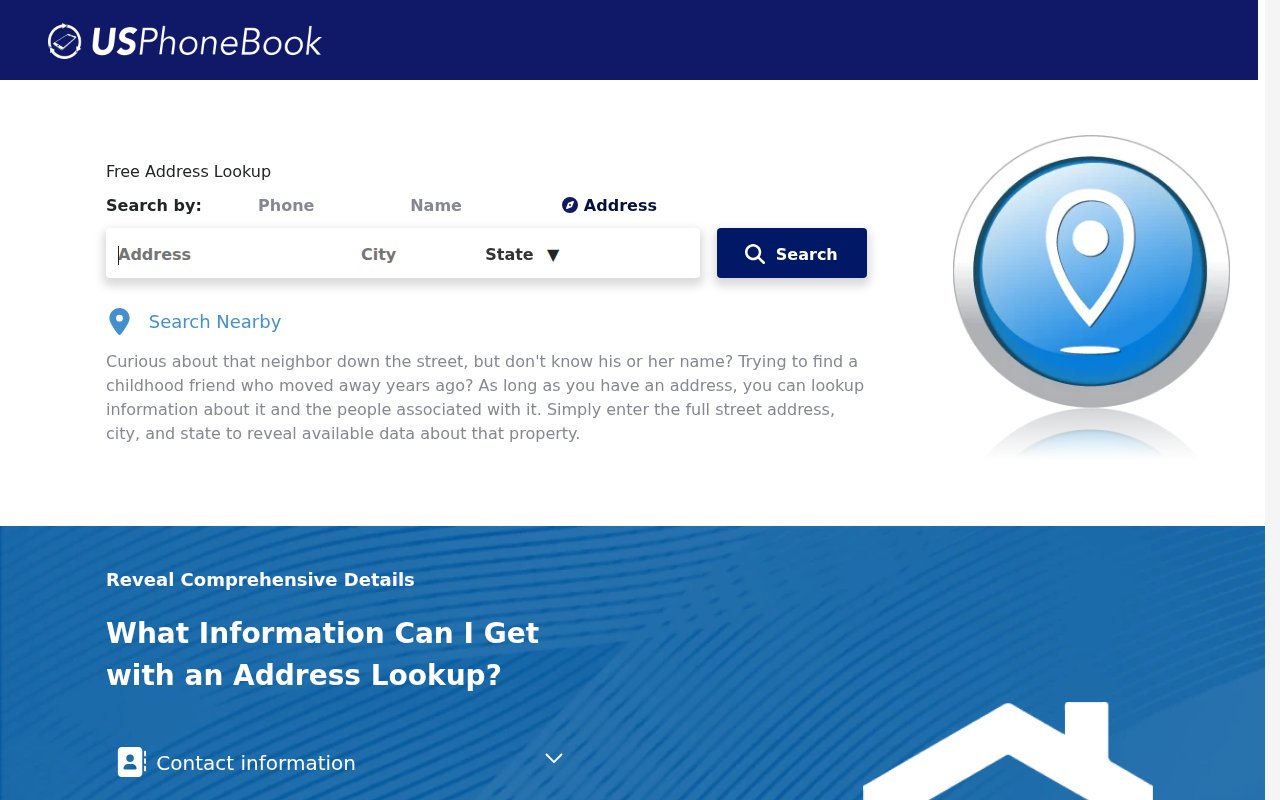 USPhoneBook address lookup screenshot